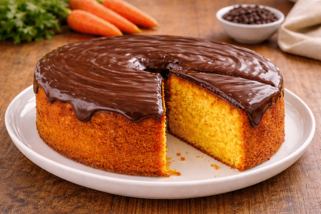 bolo de cenoura fofinho com cobertura de chocolate caseira